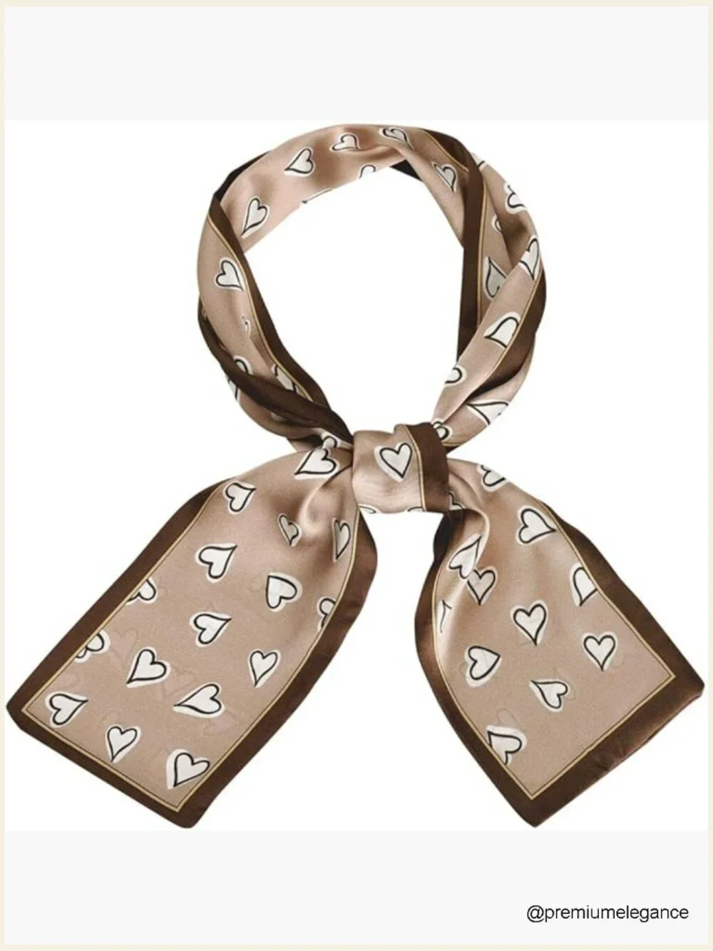 Silky Polyester Skinny Scarf Ribbon Long Hairband Handbag Wrap Heart Print